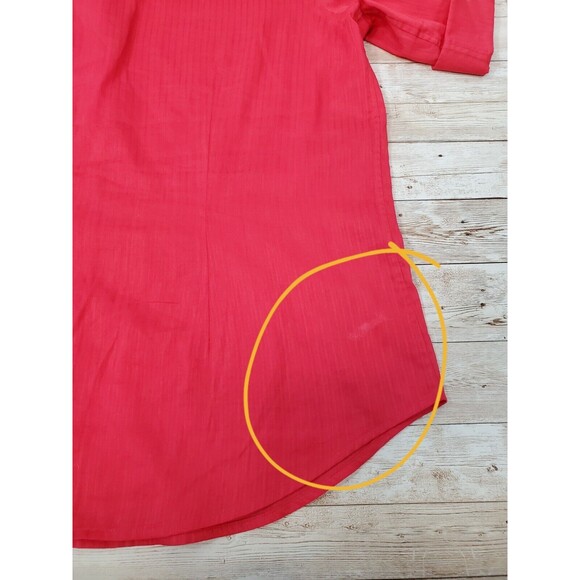 Lauren Ralph Lauren Red Button Down Large Women’s Roll Tab Sleeves - Picture 3 of 8